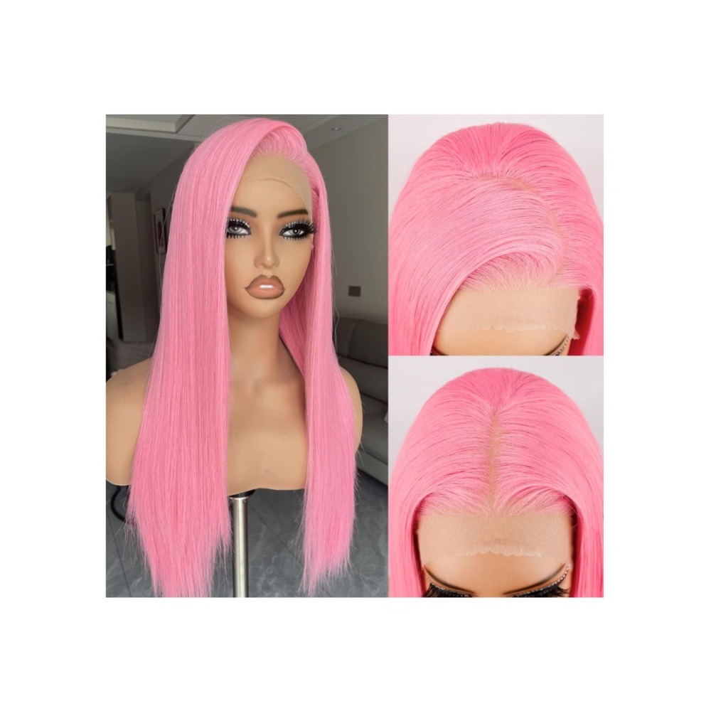 26" Pink Synthetic Lace Front Wig HD Lace Long Straight Pre-Plucked Glueless